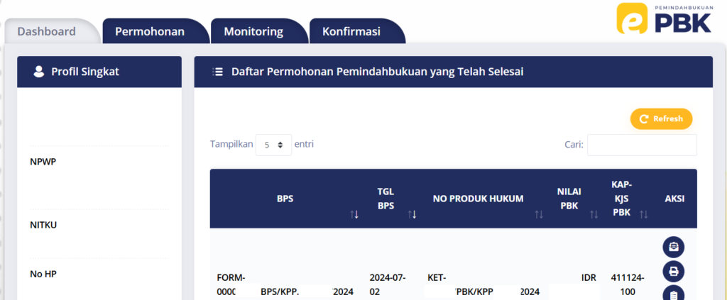 dashboard e-pbk