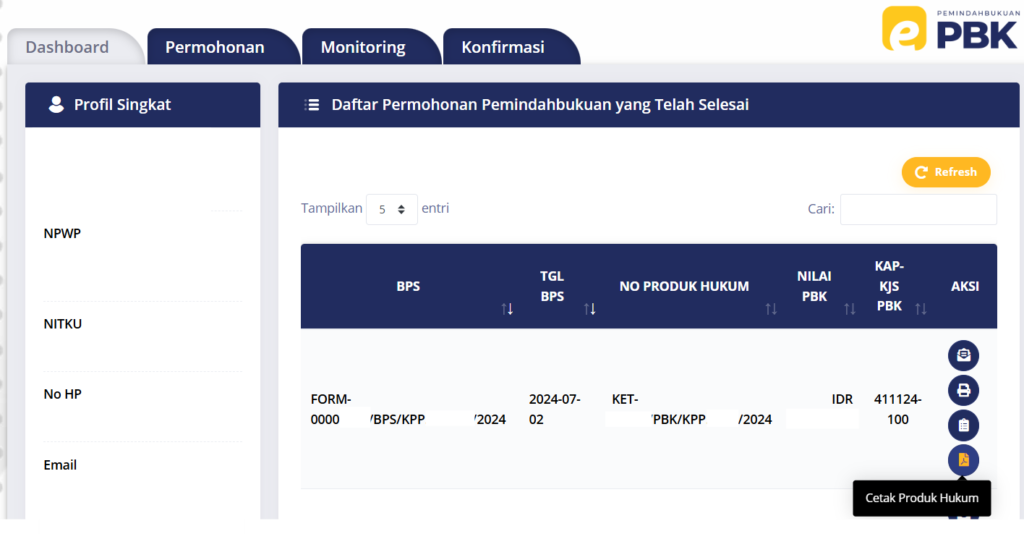 Dashboard e-Pbk